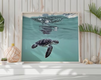Baby Sea Turtle Wall Art Underwater Poster Sea Animal Print Tropical Decor Seascape Summer Decor Ocean Wall Art Printable Photography Print