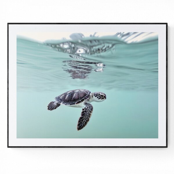 Baby Sea Turtle Wall Art Underwater Poster Sea Animal Print Tropical Decor Seascape Turquoise Ocean Wall Art Printable Photography Print