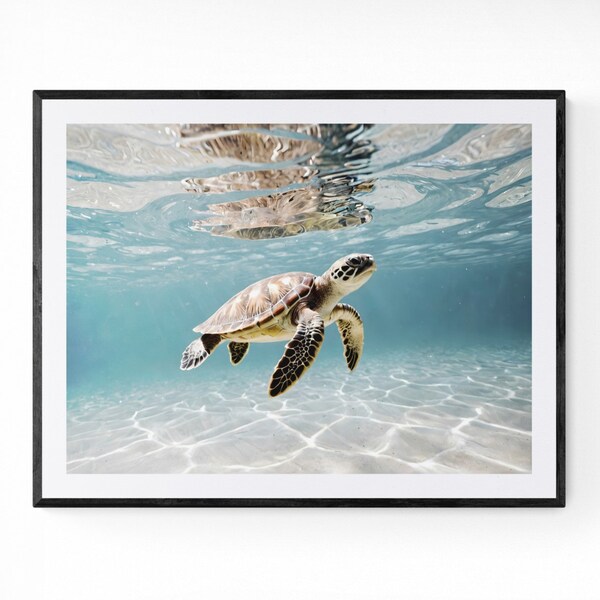 Sea Turtle Wall Art Underwater Print Tropical Wall Art Turtle Print Wildlife Photography Blue Ocean Print Sea Animal Photography Baby Turtle