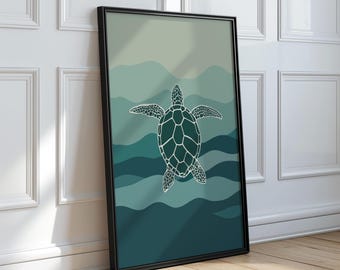 Sea Turtle Illustration Print Summer Decor Printable Underwater Wall Art Sea Animal Print Coastal Wall Art Sea Life Downloadable Poster