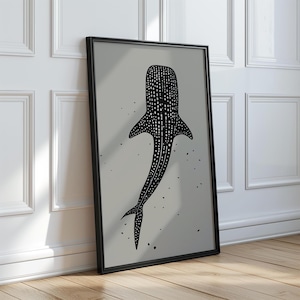 Walhai Wand Kunst Illustration Druck Unterwasser Wandkunst Meerestierdruck Herunterladbares Poster Minimalistische Wandkunst Druckbare Meereswelt