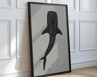 Whale Shark Wall Art Illustration Print Underwater Wall Art Sea Animal Print Downloadable Poster Minimalist Wall Art Printable Marine Life