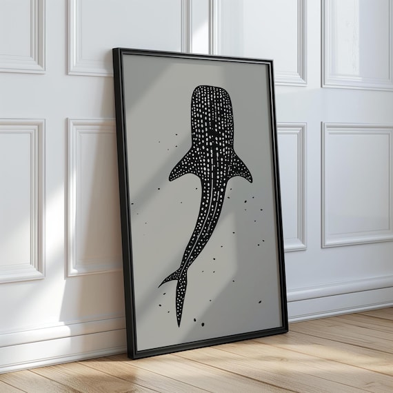 Whale Shark Wall Art Illustration Print Underwater Wall Art Sea Animal Print Downloadable Poster Minimalist Wall Art Printable Marine Life