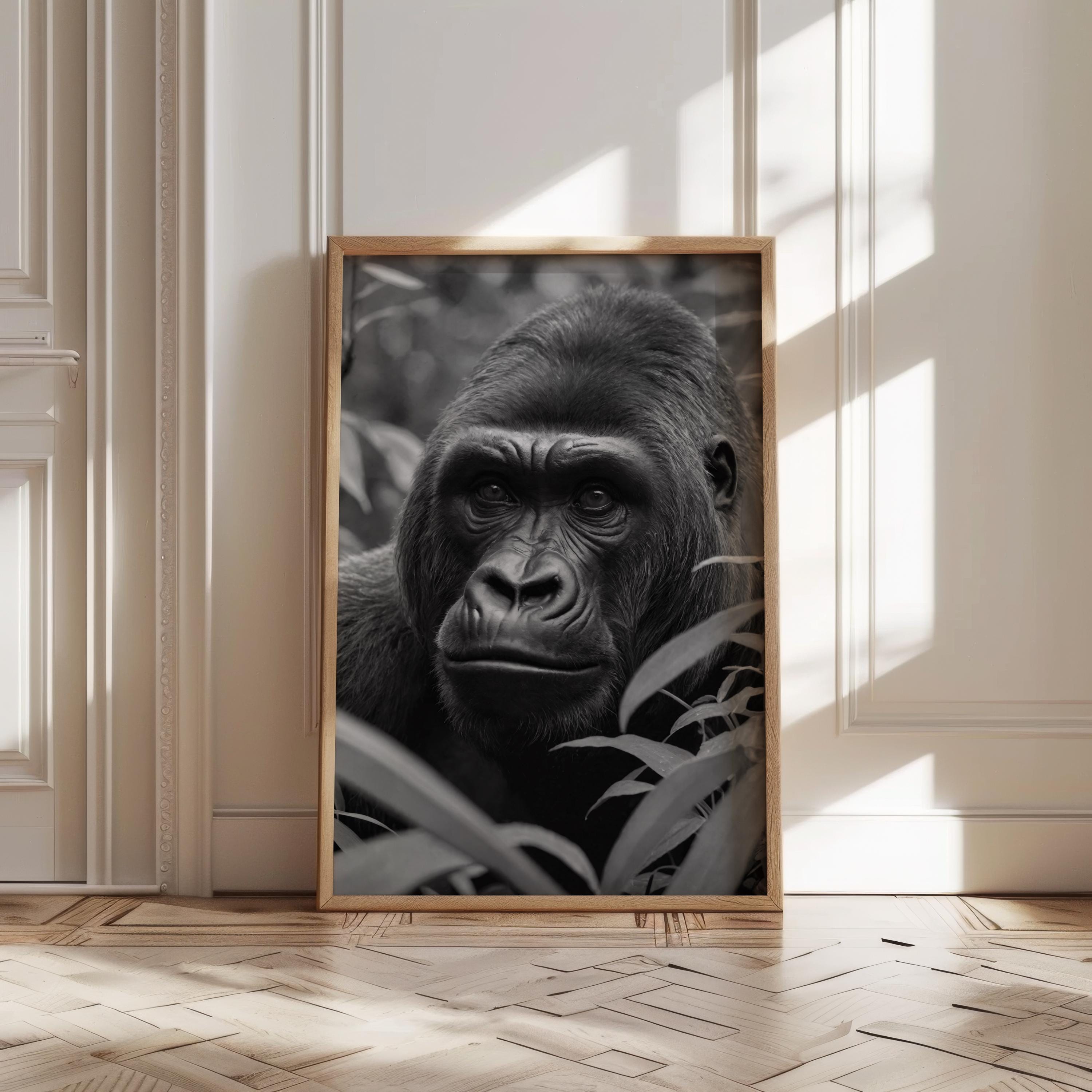 Gorilla Wall Art Black and White Print Gorilla Photography Print Nature Wall Art Wildlife Poster Jungle Art Downloadable Print Animal Print