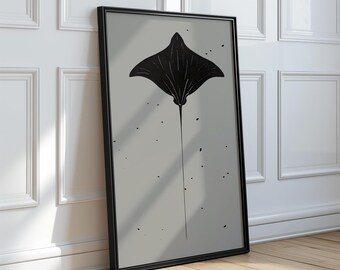 Stingray Print Underwater Wall Art Illustration Print Downloadable Poster Sea Animal Print Sea Life Printable Minimalist Neutral Wall Art