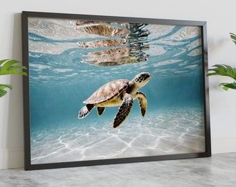 Sea Turtle Wall Art Underwater Print Tropical Wall Art Turtle Print Wildlife Photography Blue Ocean Print Sea Animal Photography Baby Turtle