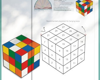 Patrón de cubo de Rubik, atrapasol moderno, vidrieras de bricolaje