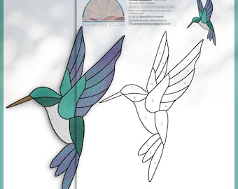 Hummingbird Stained Glass Pattern, Modern Suncatcher, Diy Stained Glass