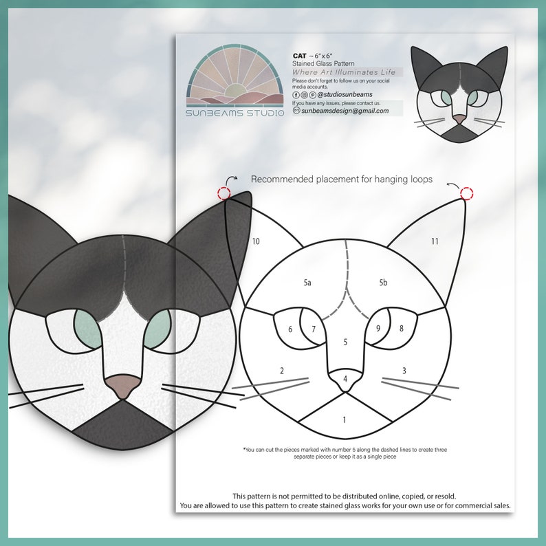 Cat Suncatcher Stained Glass Pattern: Modern DIY Craft (PDF & JPEG) - Etsy