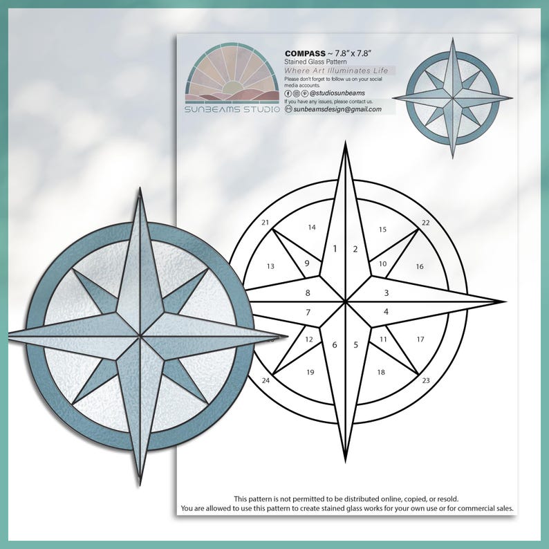 Compass Stained Glass Pattern: Modern Suncatcher DIY (PDF/JPEG) - Etsy