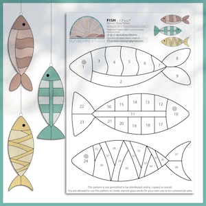 Geometric Fish Stained Glass Pattern, Wavy, Striped, Zigzag Fish Pattern, Modern Suncatcher, Diy Stained Glass