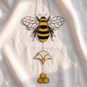 Honey Bee Mobile Stained Glass Pattern: Modern Suncatcher DIY (PDF/JPEG)