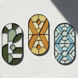 3 Geometric Glass Patterns Bundle, Modern Suncatcher Pack, Diy Stained Glass Set