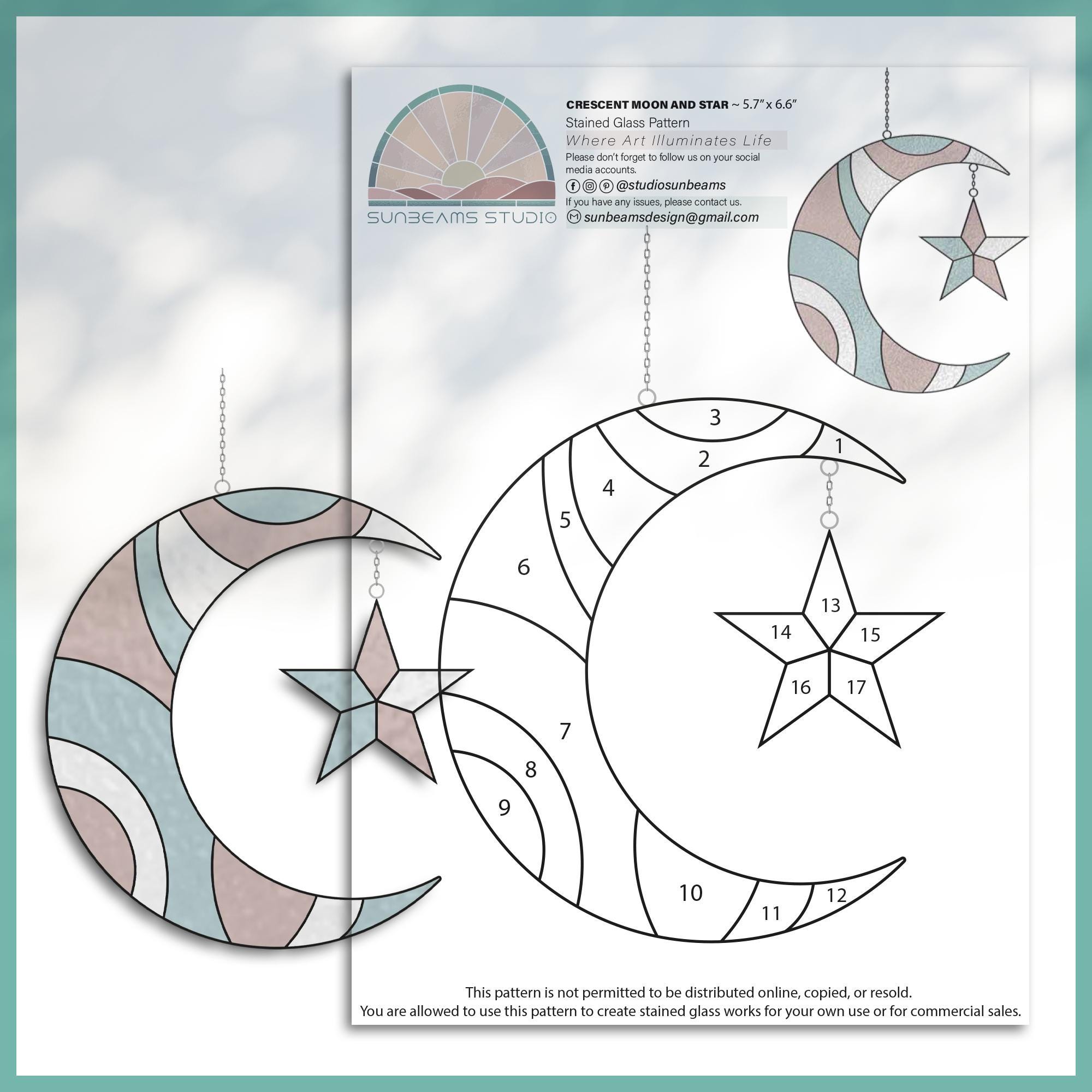 Crescent Moon and Star Stained Glass Pattern, Geometric Modern Suncatcher, Diy Stained Glass - Etsy