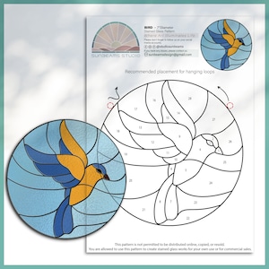 Gebrandschilderd glaspatroon vogel, moderne suncatcher, doe-het-zelf-gebrandschilderd glas
