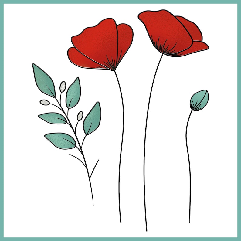 Poppy Flower Stained Glass Pattern: DIY Suncatcher (PDF/JPEG) image 1