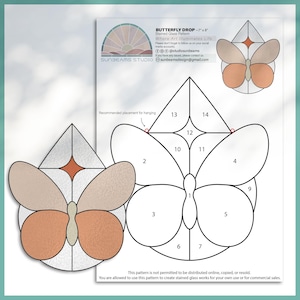 Butterfly Drop Stained Glass Pattern, Modern Suncatcher, Diy Stained Glass