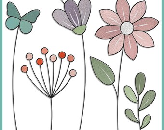 Spring Flowers Stained Glass Patterns 2, Flower Bouquet, Wildflowers, Butterfly, Leaves, Diy Modern Suncatcher