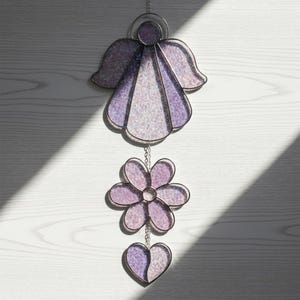 Angel Mobile Stained Glass Pattern: Flower, Heart Suncatcher (PDF, JPEG)