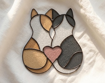 Perfekte Liebe | Glasmalerei-Vorlage für ein Katzenpaar: Valentinstag-Sonnenfänger (PDF/JPEG)