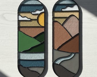 Padrão de Vitral com Paisagem: Faça Você Mesmo um Apanhador de Sol Moderno (PDF/JPEG)