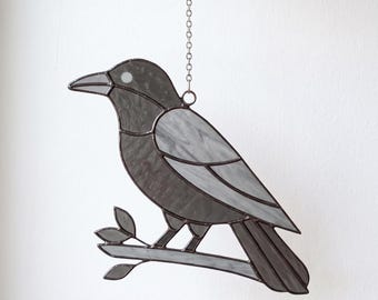 Kraai-glas-in-loodpatroon: Vogel-raamhanger om zelf te maken (PDF/JPEG)
