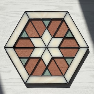 Hexagon Geometric Glass Pattern, Modern Suncatcher, Diy Stained Glass