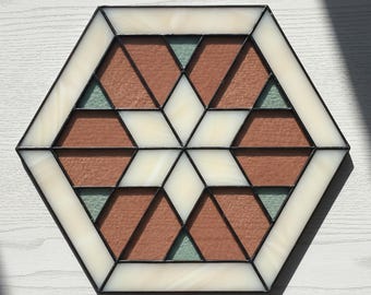 Hexagon Geometric Glass Pattern, Modern Suncatcher, Diy Stained Glass