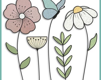 Padrão de vitral de buquê de flores: Sakura, margarida, borboleta (PDF/JPEG)