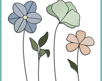 Padrão de vitral com buquê de flores: Faça você mesmo um apanhador de sol moderno (PDF/JPEG)
