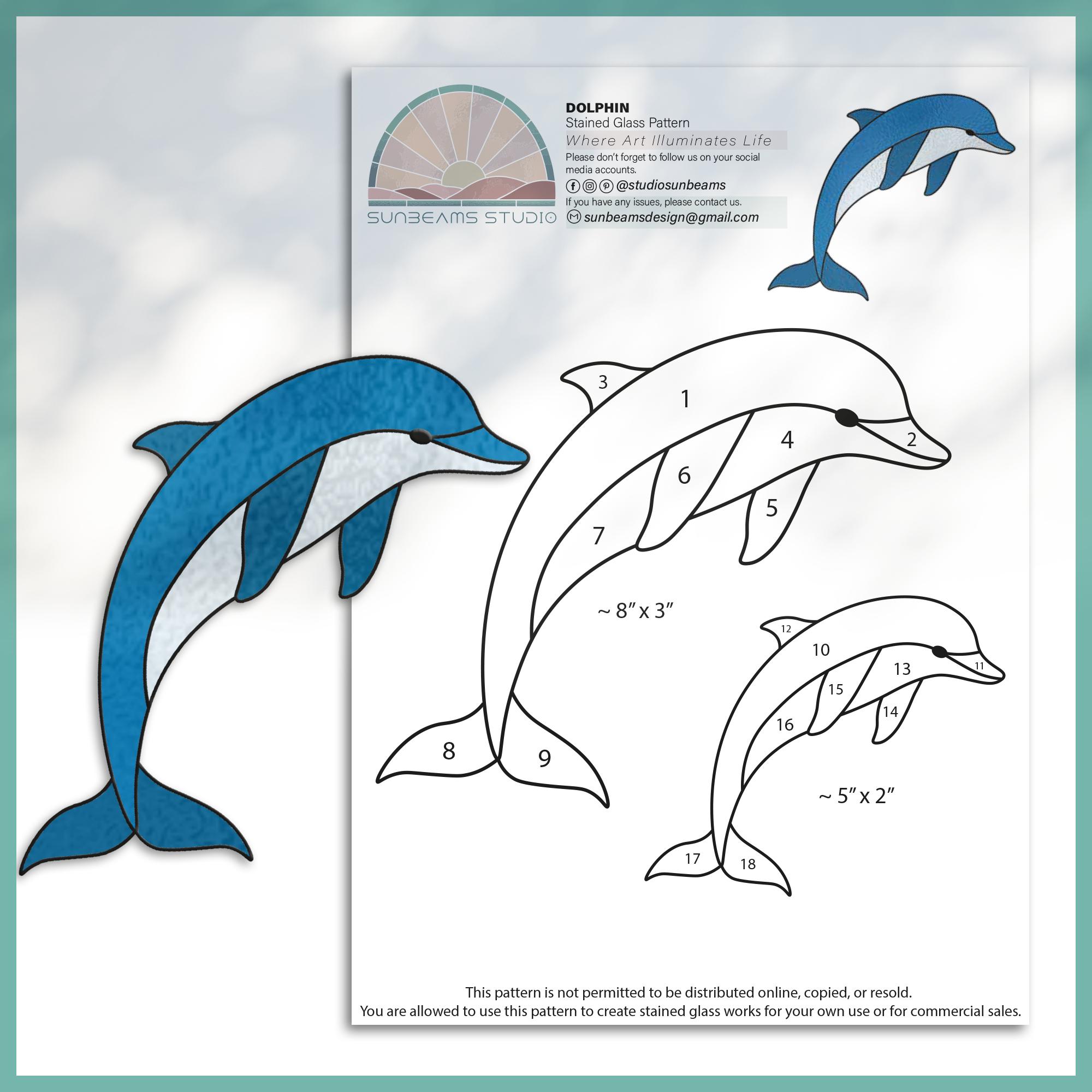 Dolphin Stained Glass Pattern: Modern Suncatcher DIY (PDF & JPEG) - Etsy