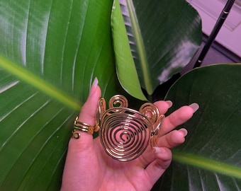Gold Spiral Bangle: Adjustable Bold Goddess Jewelry