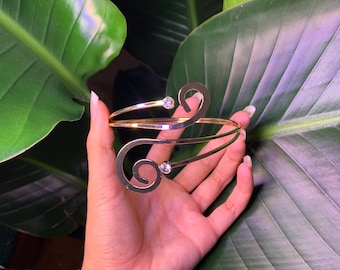 Golden Spiral Arm Cuff: Adjustable Boho Jewelry