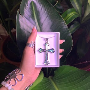 Blue Seashell Cross Necklace: Stainless Steel Chain, Boho Jewelry
