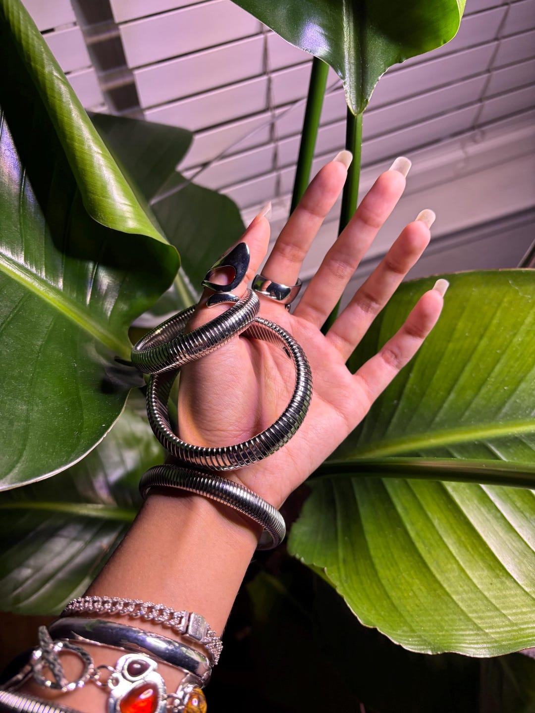 Silver Stainless Steel Ribbed Bangle: Bold Bohemian Jewelry Bracelet - Etsy