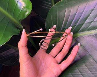 Golden Arm Cuff: Adjustable Spiral Boho Jewelry