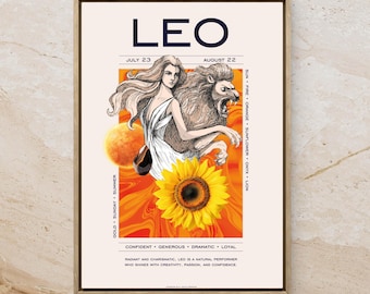 Póster del signo zodiacal Leo: Impresión artística astrológica, regalo de cumpleaños