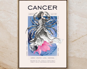 Lámina artística del zodiaco Cáncer: regalo astrológico de cumpleaños (30 x 40 x 40 x 50)