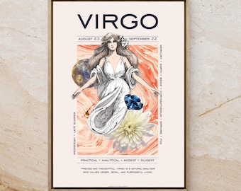 Póster del zodiaco Virgo: elegante impresión astrológica, regalo de cumpleaños