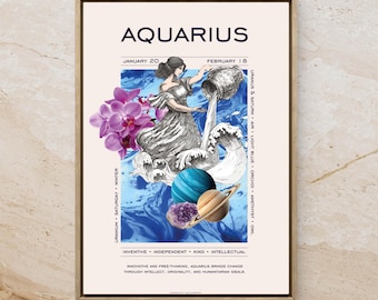 Póster del zodiaco Acuario: Arte mural astrológico, regalo de cumpleaños