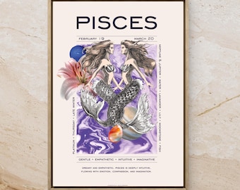 Lámina artística del zodiaco Piscis: Póster de astrología etérea (30 x 40 x 40 x 50)