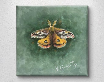 Pintura de Saturnia Pavonia: Arte acrílico de la mariposa bretona