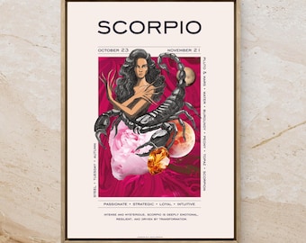 Lámina artística del zodiaco Escorpio: un regalo de cumpleaños astrológico audaz
