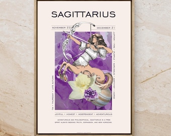 Lámina artística del zodiaco Sagitario: Decoración de pared de astrología bohemia