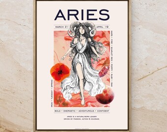 Lámina artística del zodiaco Aries: regalo astrológico de cumpleaños