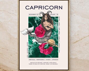 Lámina artística del zodiaco Capricornio: regalo astrológico de cumpleaños