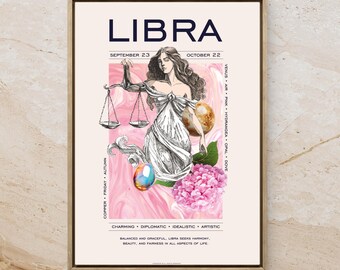 Impresión artística del zodíaco de Libra: Póster de astrología venusina