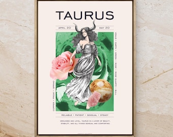 Póster del signo zodiacal Tauro: elegante arte mural astrológico
