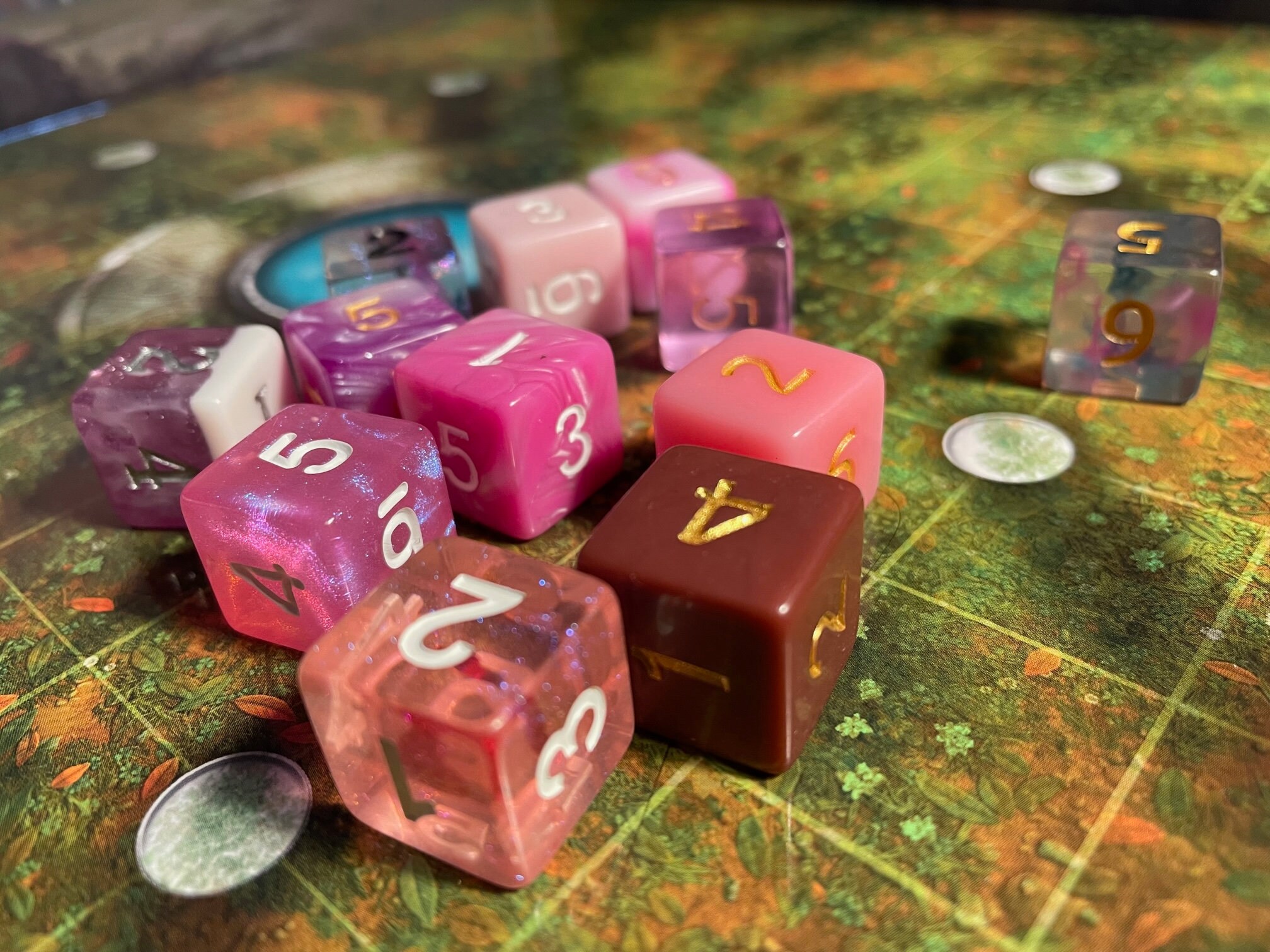 Spell Damage Dice, Dissonant Whispers, Twelve 6 Sided Polyhedral
