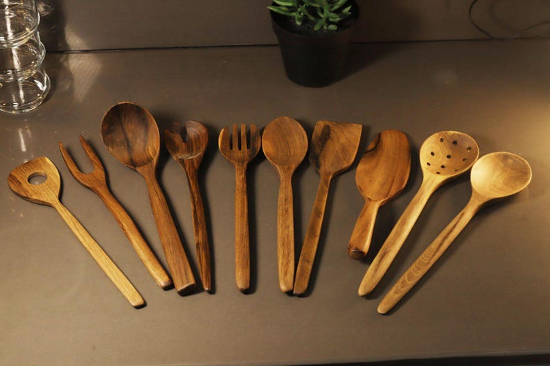 10-Piece Walnut Wood Cooking Utensil Set, 10-Piece Walnut Wood Kitchen Utensil Set, Wooden cooking utensils, Walnut ladle, wooden utensils